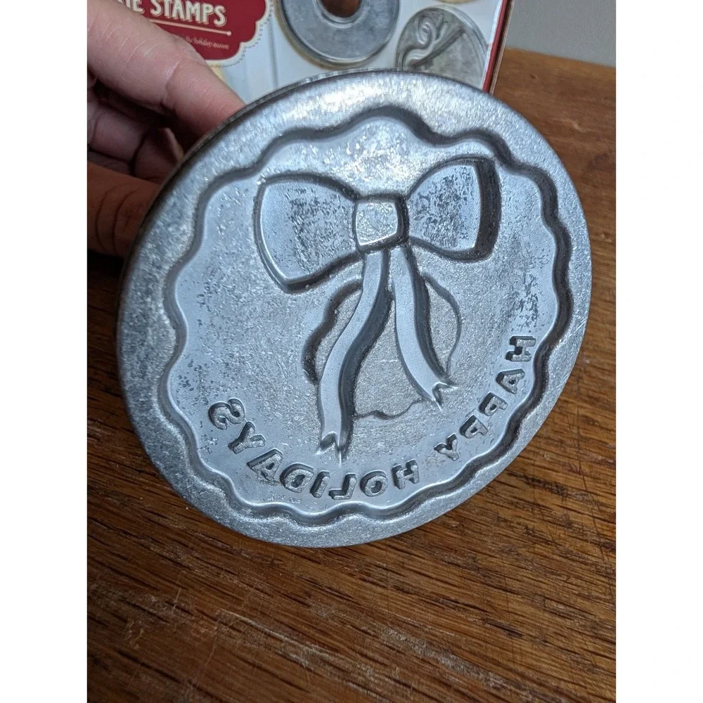 Nordic Ware Holiday Cookie Stamps Set of 3 Cast Aluminum Wood Handle USA Made